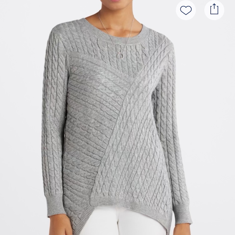 Cupshe Gray Crew Neck Cable Knit Sweater